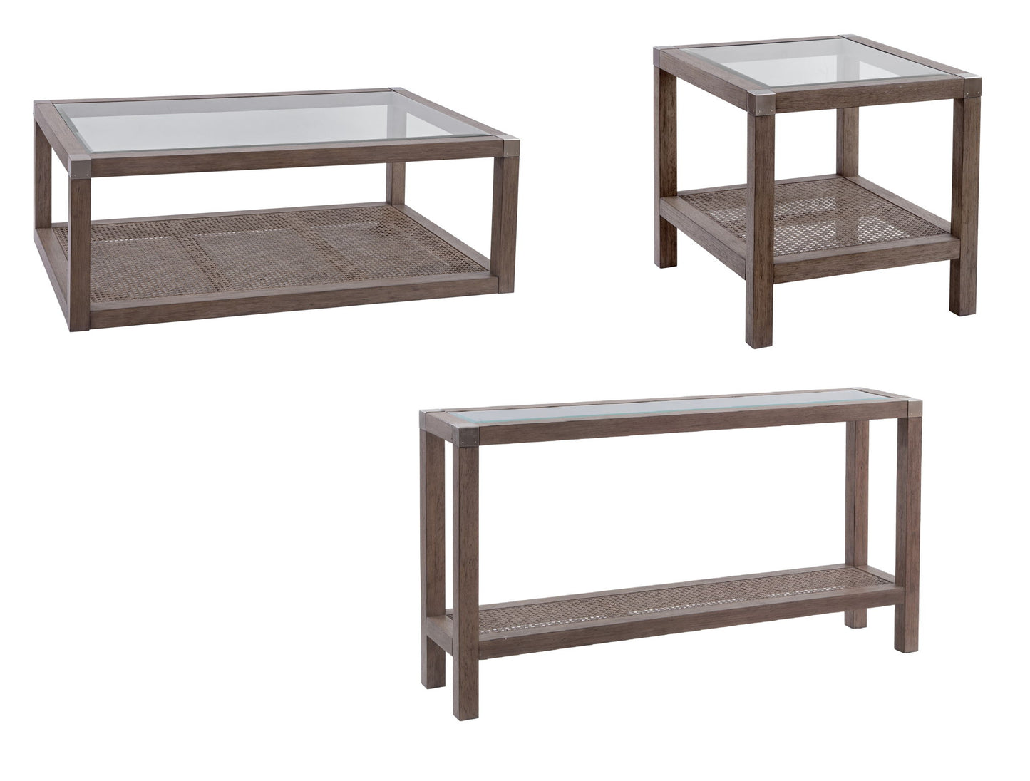 Calum - End Table - Driftwood Gray / Cane / Brushed Nickel