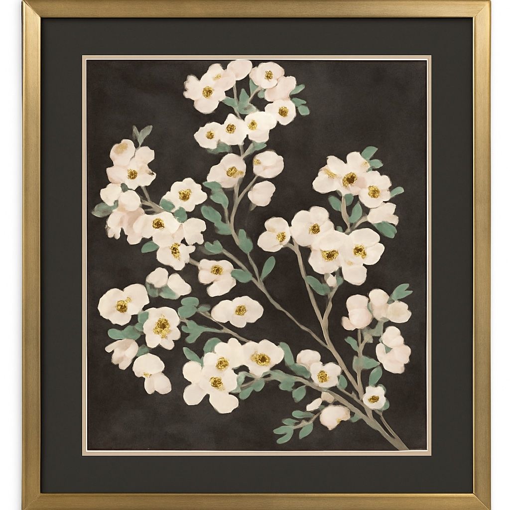 Branch Burgundy II Framed Print - Pink / Green / Brown