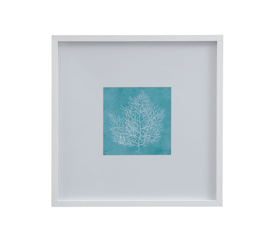 White Coral On Blue I Framed Print - Blue / White