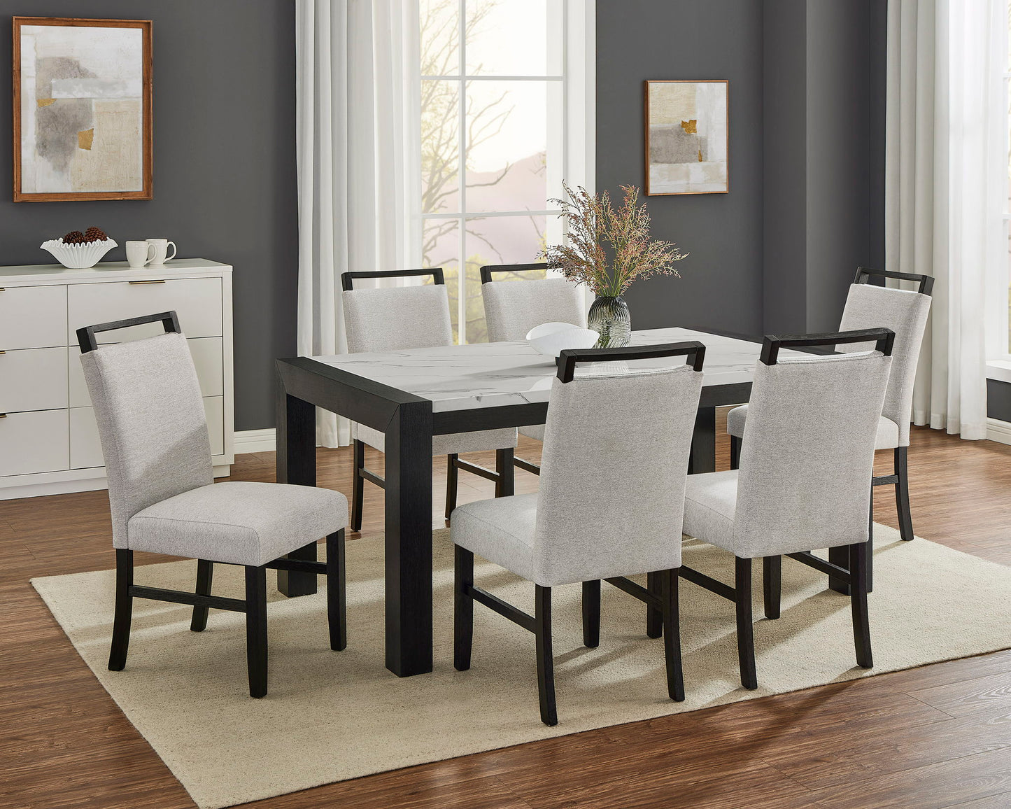 Jules - Faux Marble Dining Table - Charcoal / White