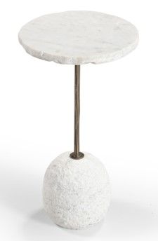 Aeirith - Accent Table - Natural Edge White Marble / Antique Brass