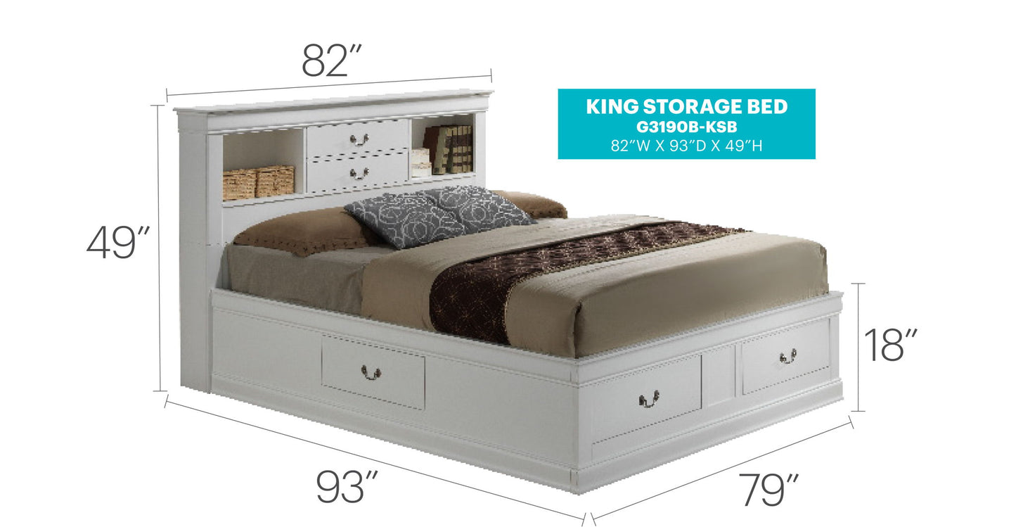 Glory Furniture - Louis Phillipe - Bookcase Storage Bed