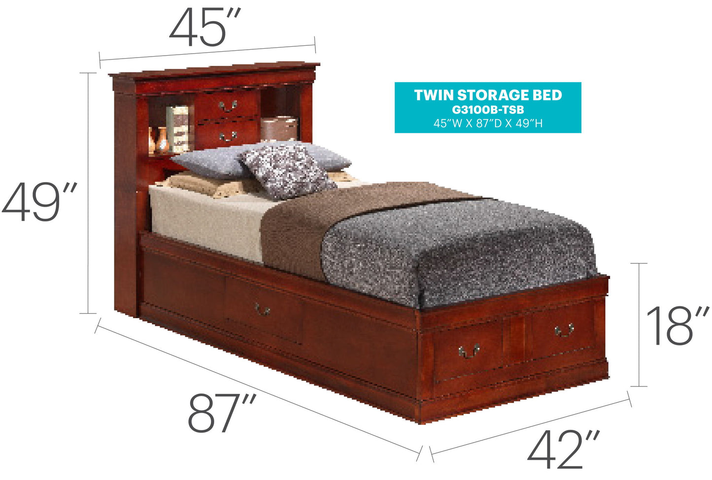 Glory Furniture - Louis Phillipe - Bookcase Storage Bed