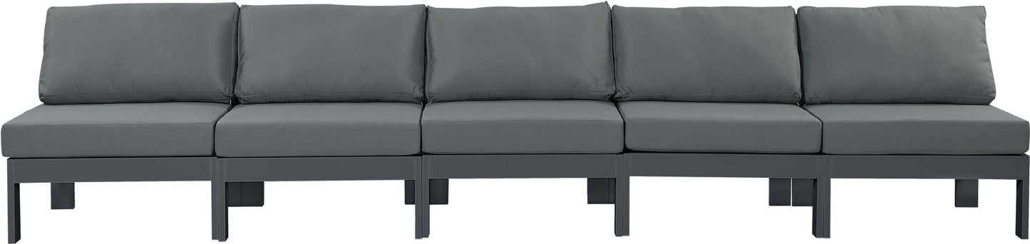 Nizuc - Outdoor Patio 5 Seat Modular Armless Sofa With Gray Frame