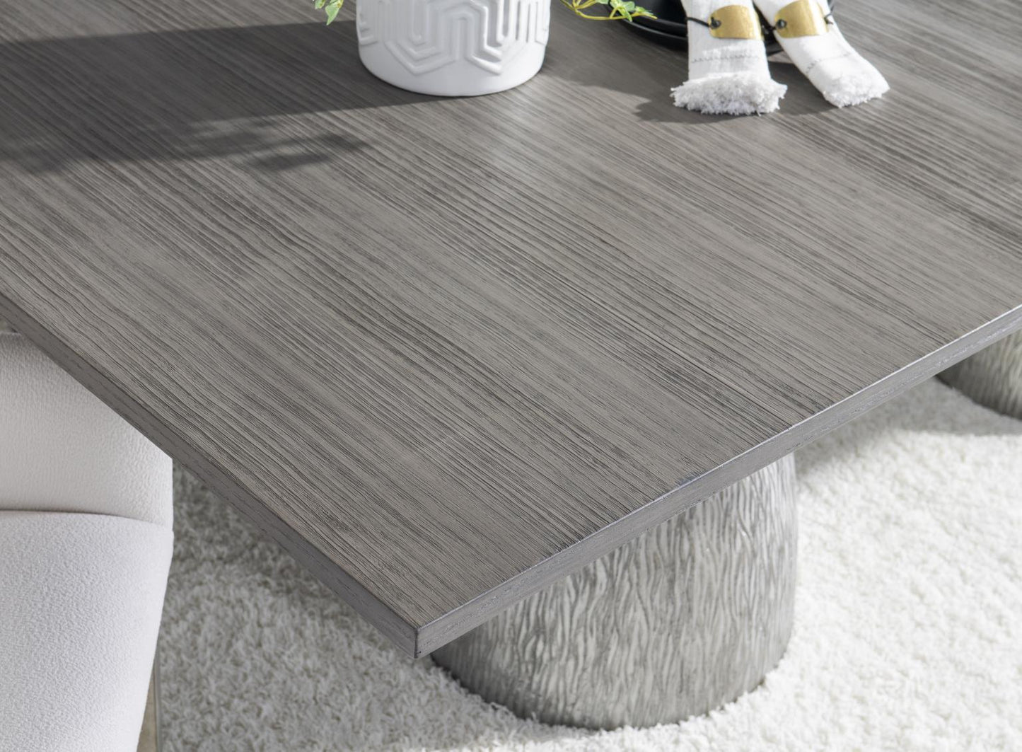 Terra Luna - Complete Rectangle Double Pedestal Table - White Cloud & Nightfall