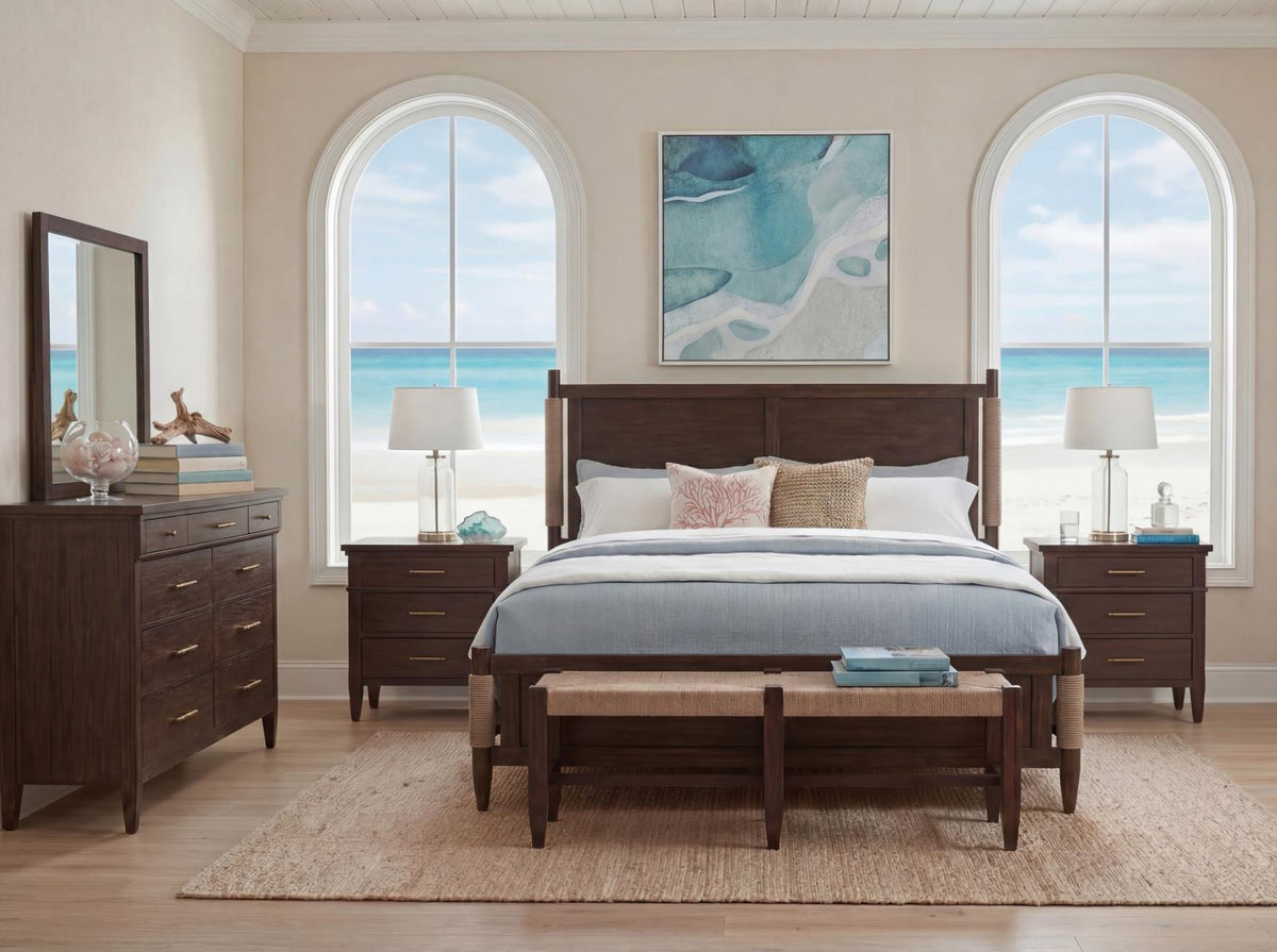 Reflections - King Complete Upholstered Sleigh Bed - Dark Roast