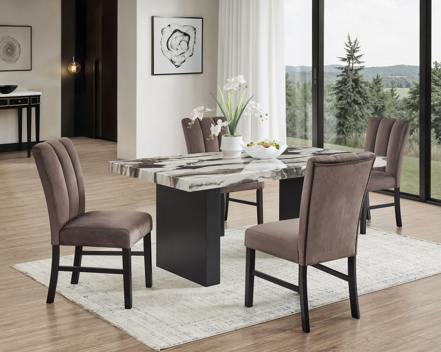 Vega - Faux Marble Dining Table - White / Black