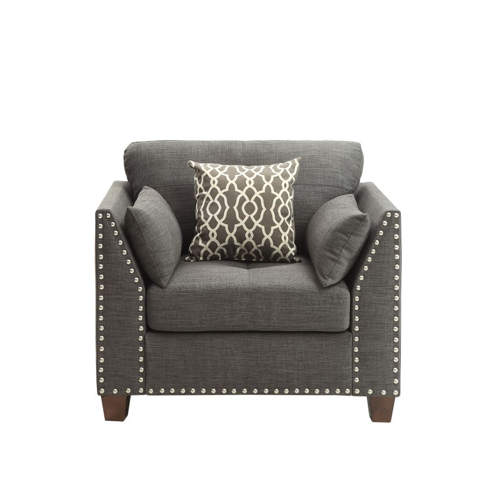 Laurissa - Chair With 3 Pillows - Light Charcoal Linen