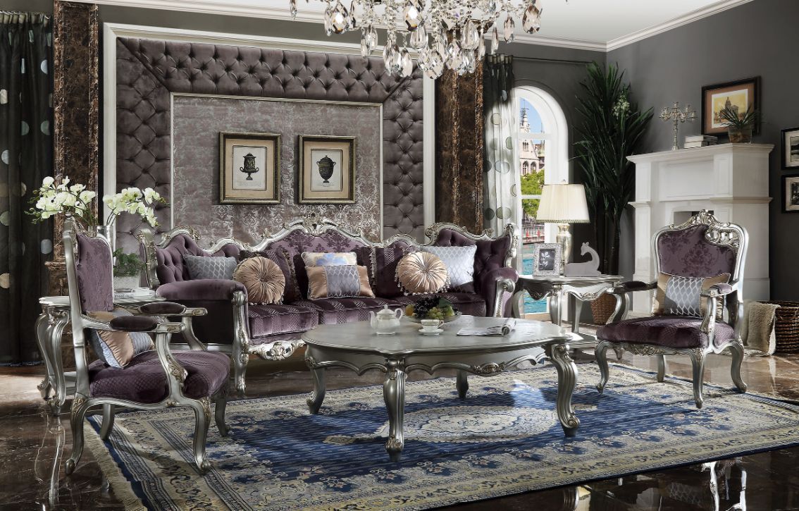 Picardy - Sofa With 8 Pillows - Velvet & Antique Platinum