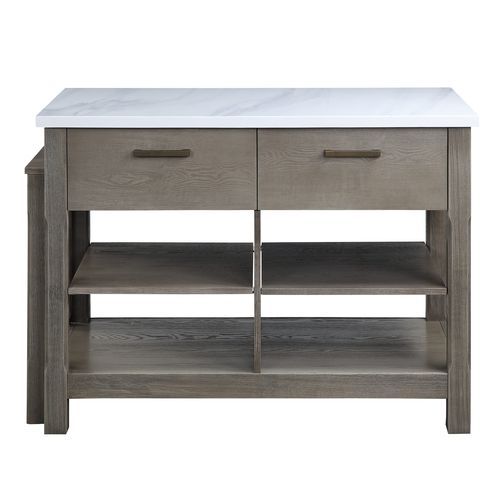 Feivel - Kitchen Island With Pull Out Table - Marble Top & Rustic Oak