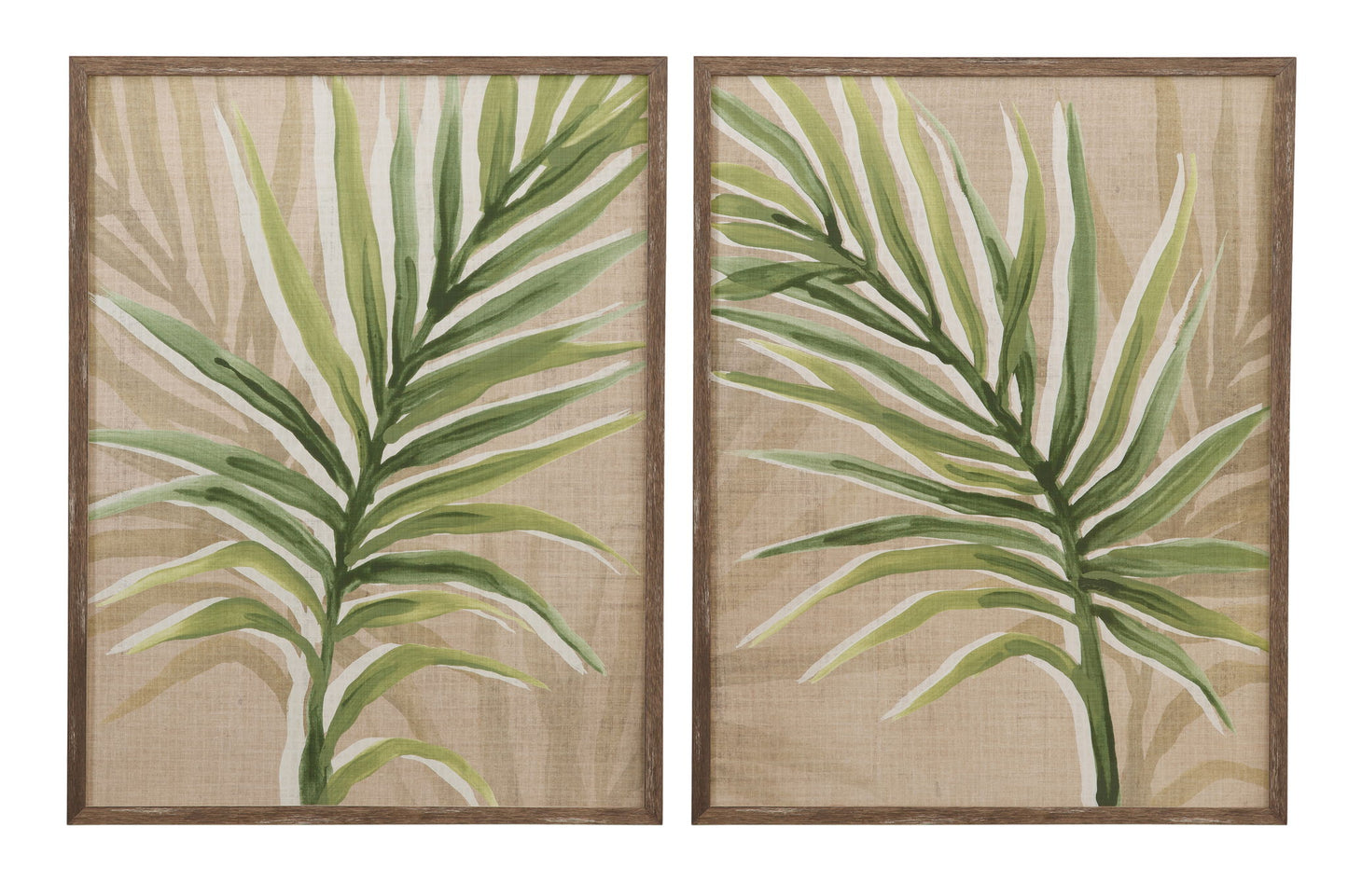 Burlap Palm Frond II Framed Print - Light Brown / Green