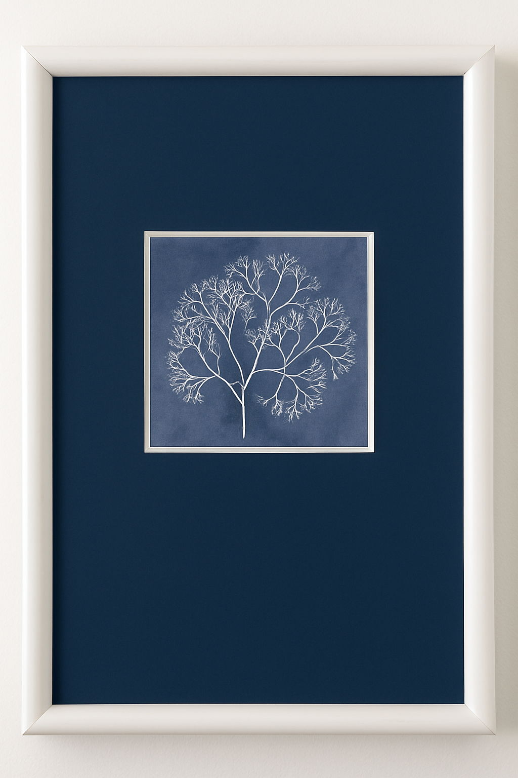 Coral Silhouette IV Framed Print - Blue / White