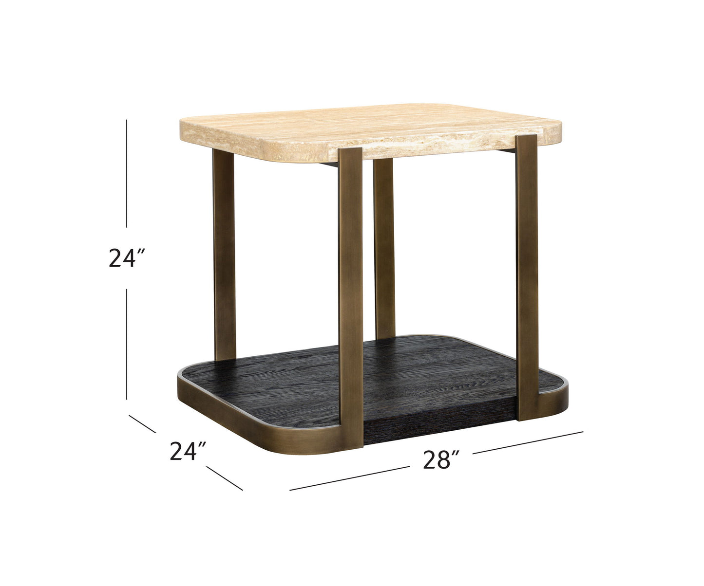 Avalon - End Table - Bronze Metal Frame With Travertine & Espresso