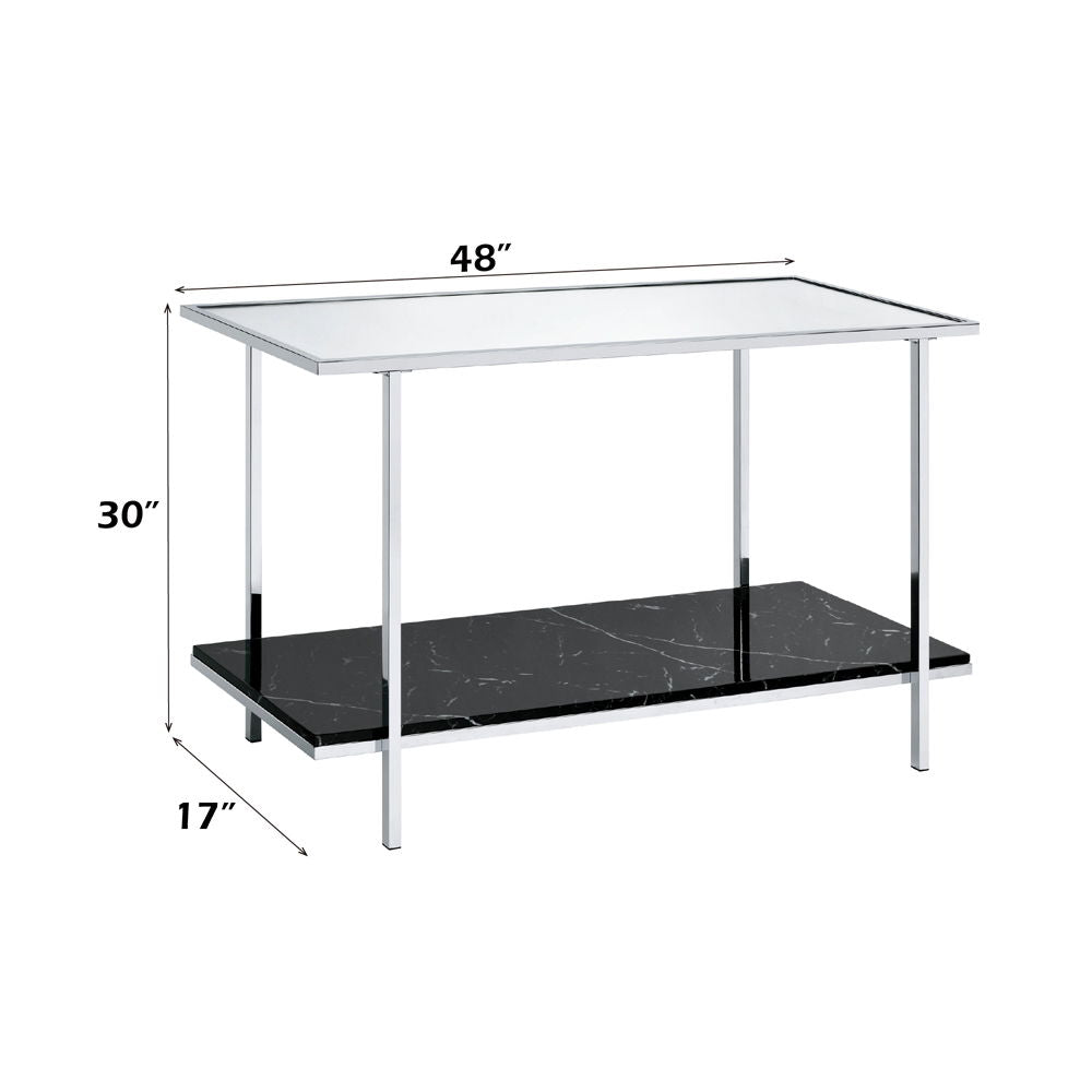 Angwin - Console Table - Mirrored, Faux Marble Top & Chrome