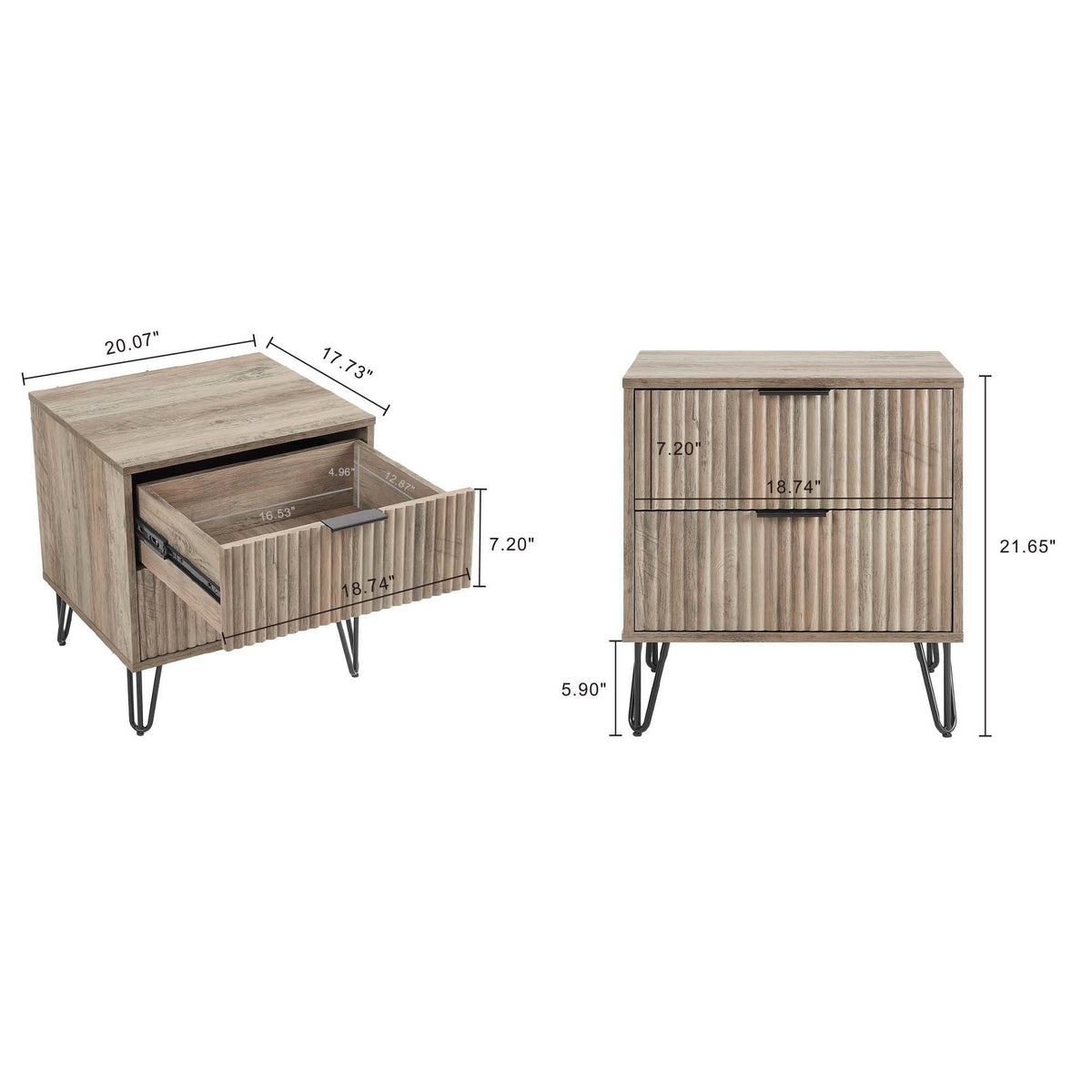 Dumbo - Fluted 2-Drawer Nightstand - Rustic Gray