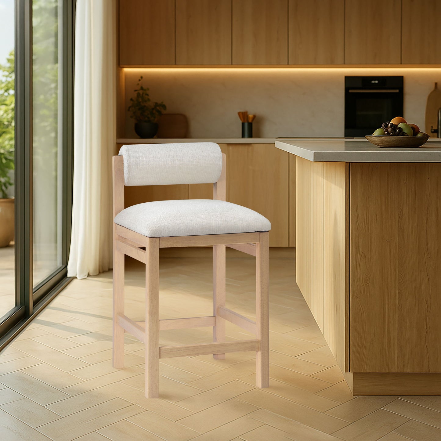 Roundhill - Fabric Counter Stool - Natural Frame