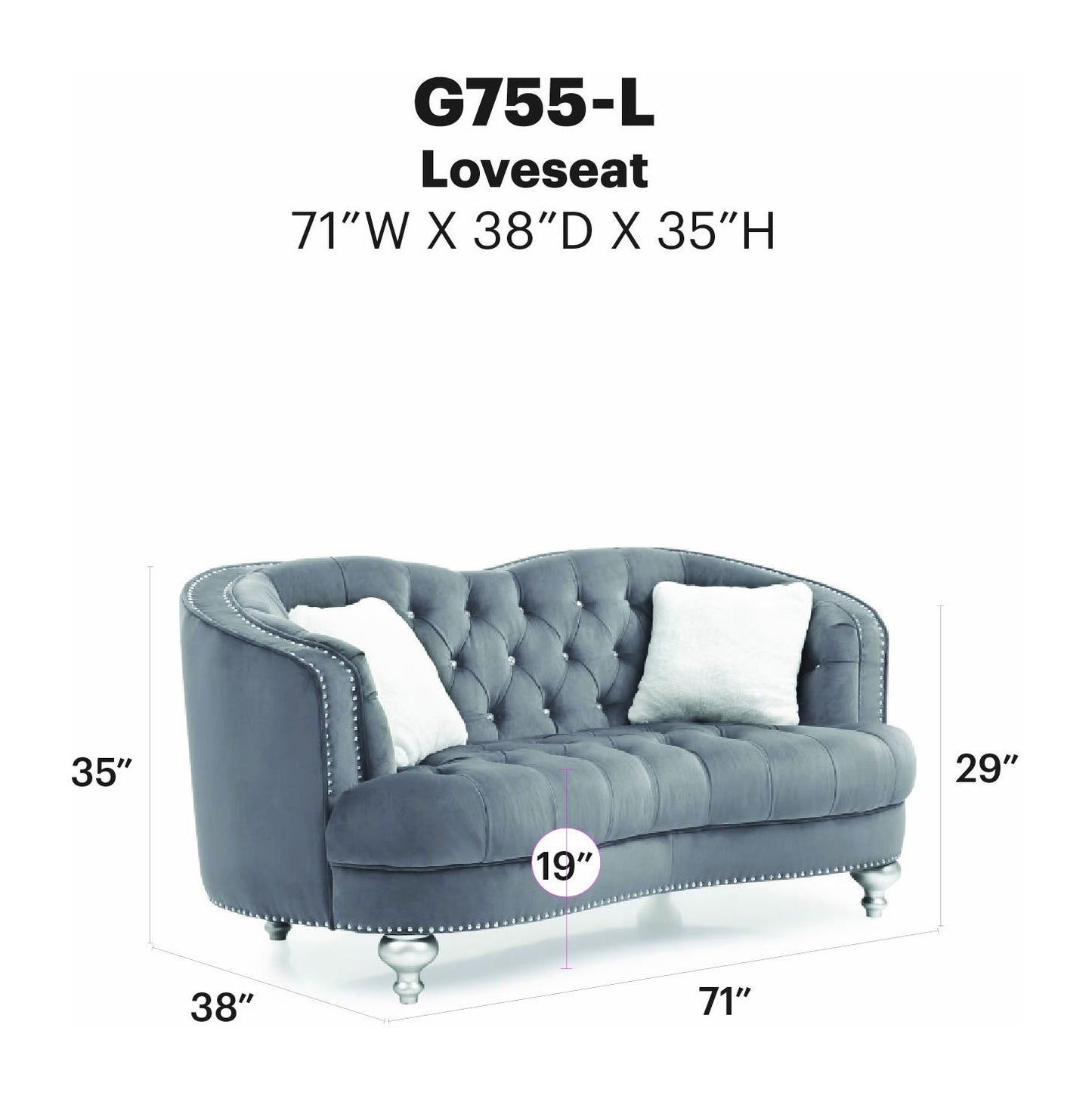 Jewel - Loveseat - Gray