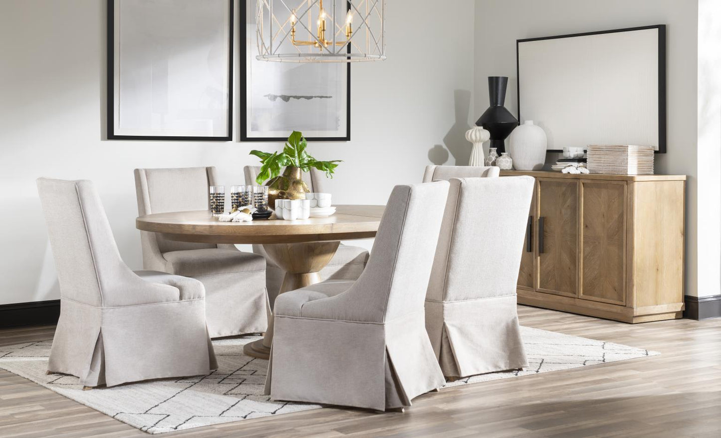 Torrance - Complete Round Dining Table - Aged Driftwood