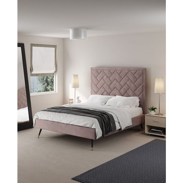 Chevron Modern Upholstered Velvet Platform Bed