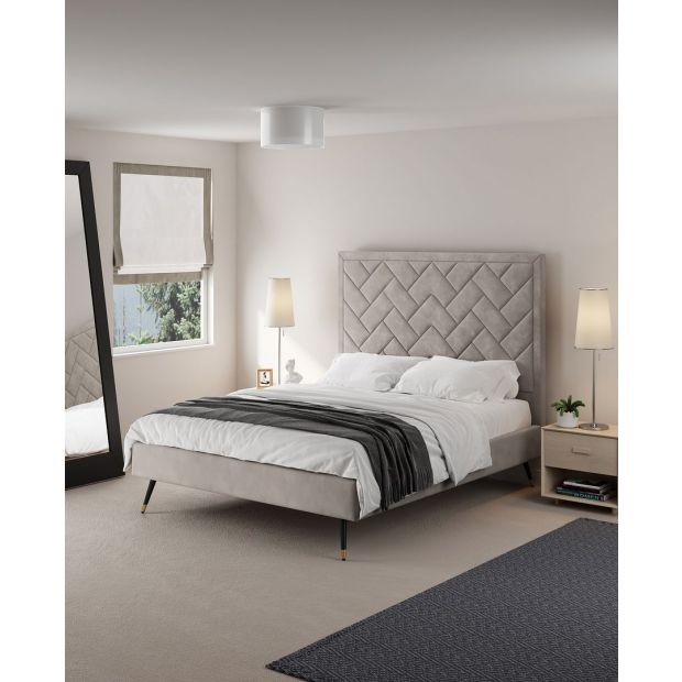 Chevron Modern Upholstered Velvet Platform Bed