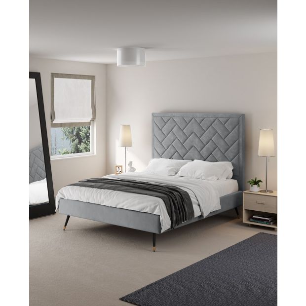Chevron Modern Upholstered Velvet Platform Bed
