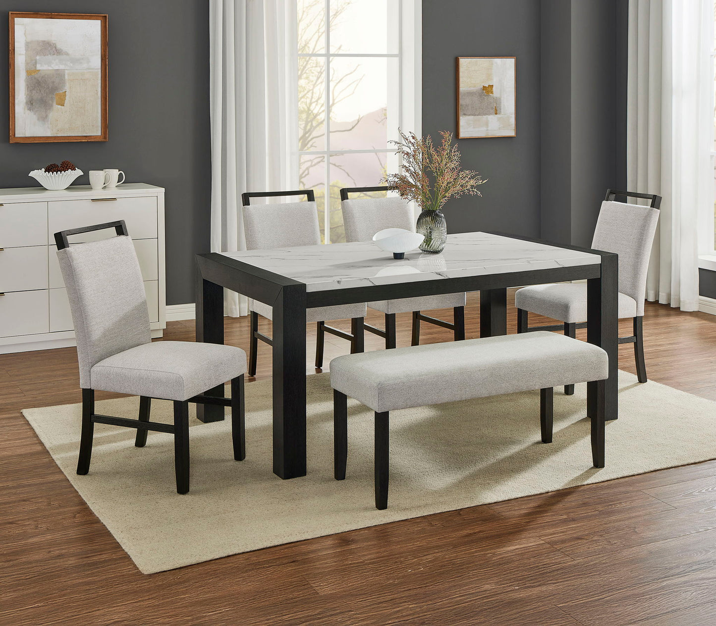 Jules - Faux Marble Dining Table - Charcoal / White