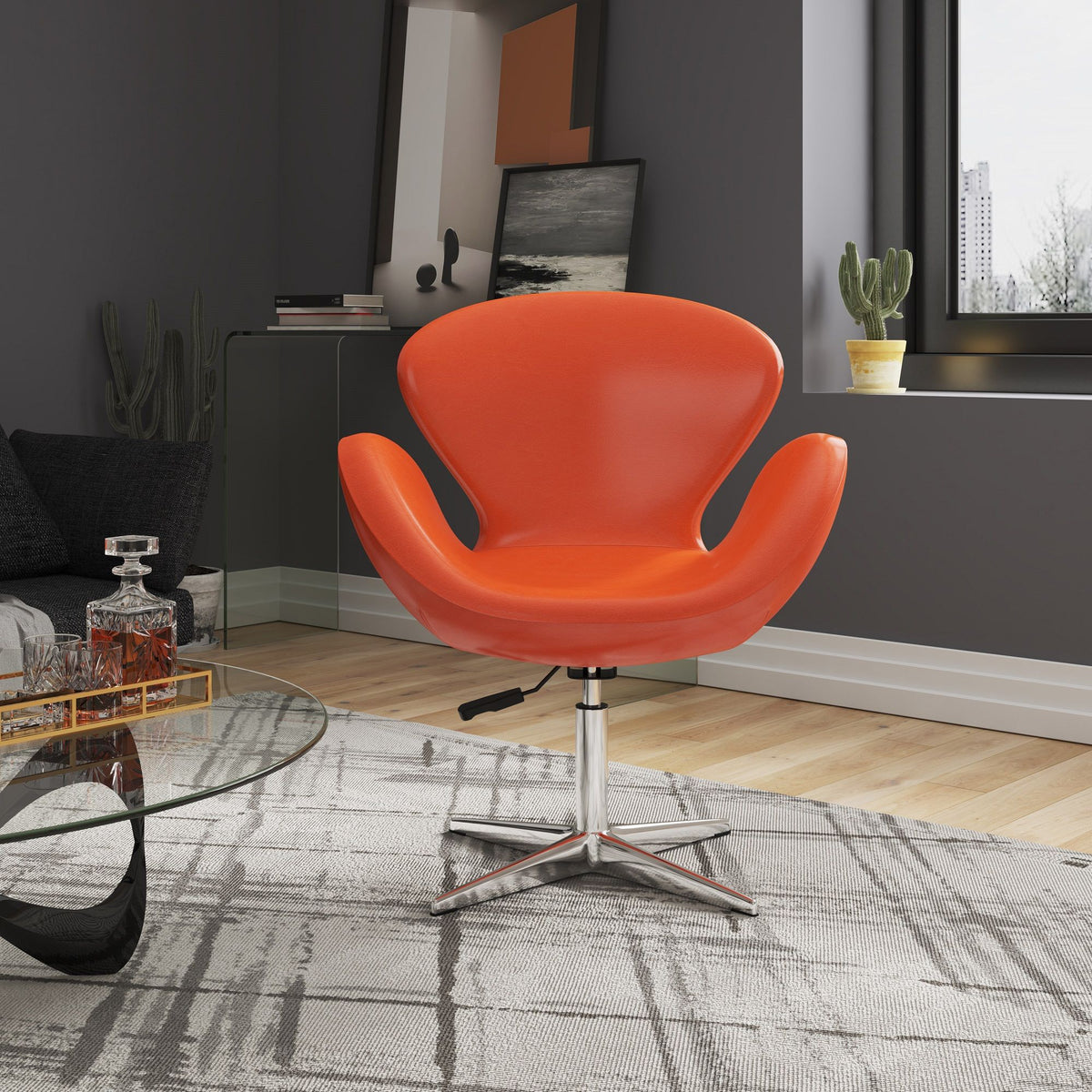 Raspberry - Vegan Leather Swivel Lounge Chair - Orange