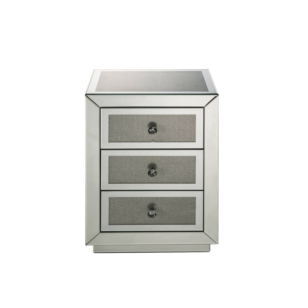 Noralie - 18" X 14" Accent Table - Mirrored & Faux Diamonds