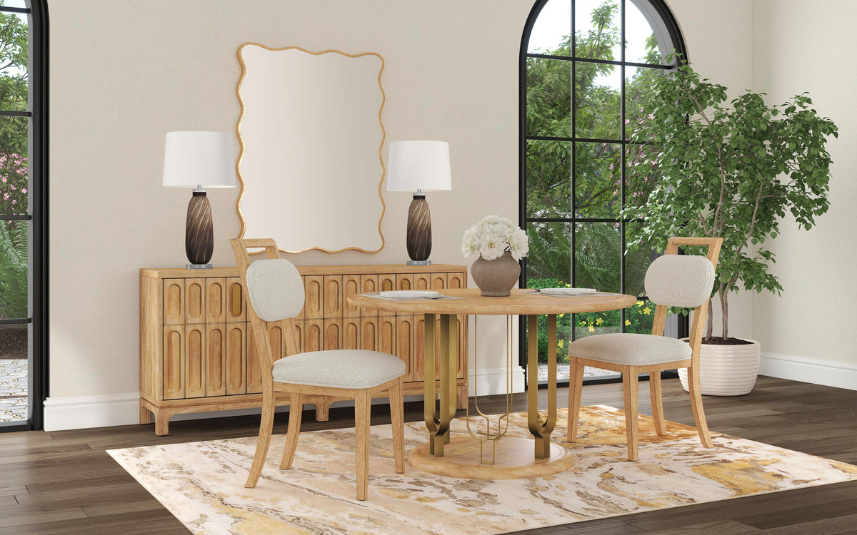 Ryder - Dining Chair - Chestnut Elm / Ant Brass / Tauple Boucle