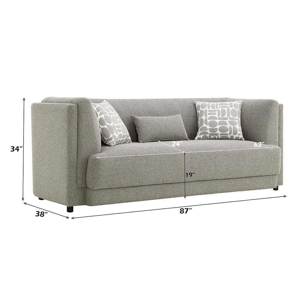 Glenda - Sofa With 3 Pillows - Gray Chenille