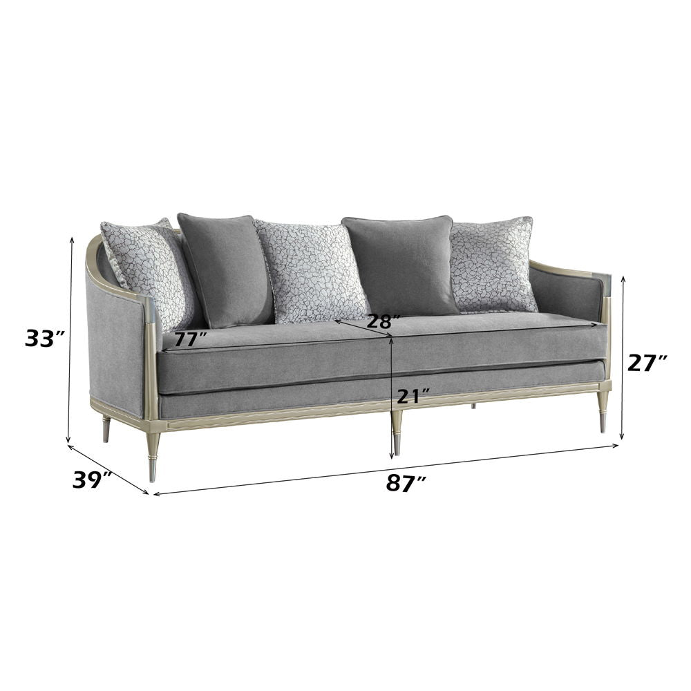 Fernando - Sofa With 5 Pillows - Gray Chenille & Champagne