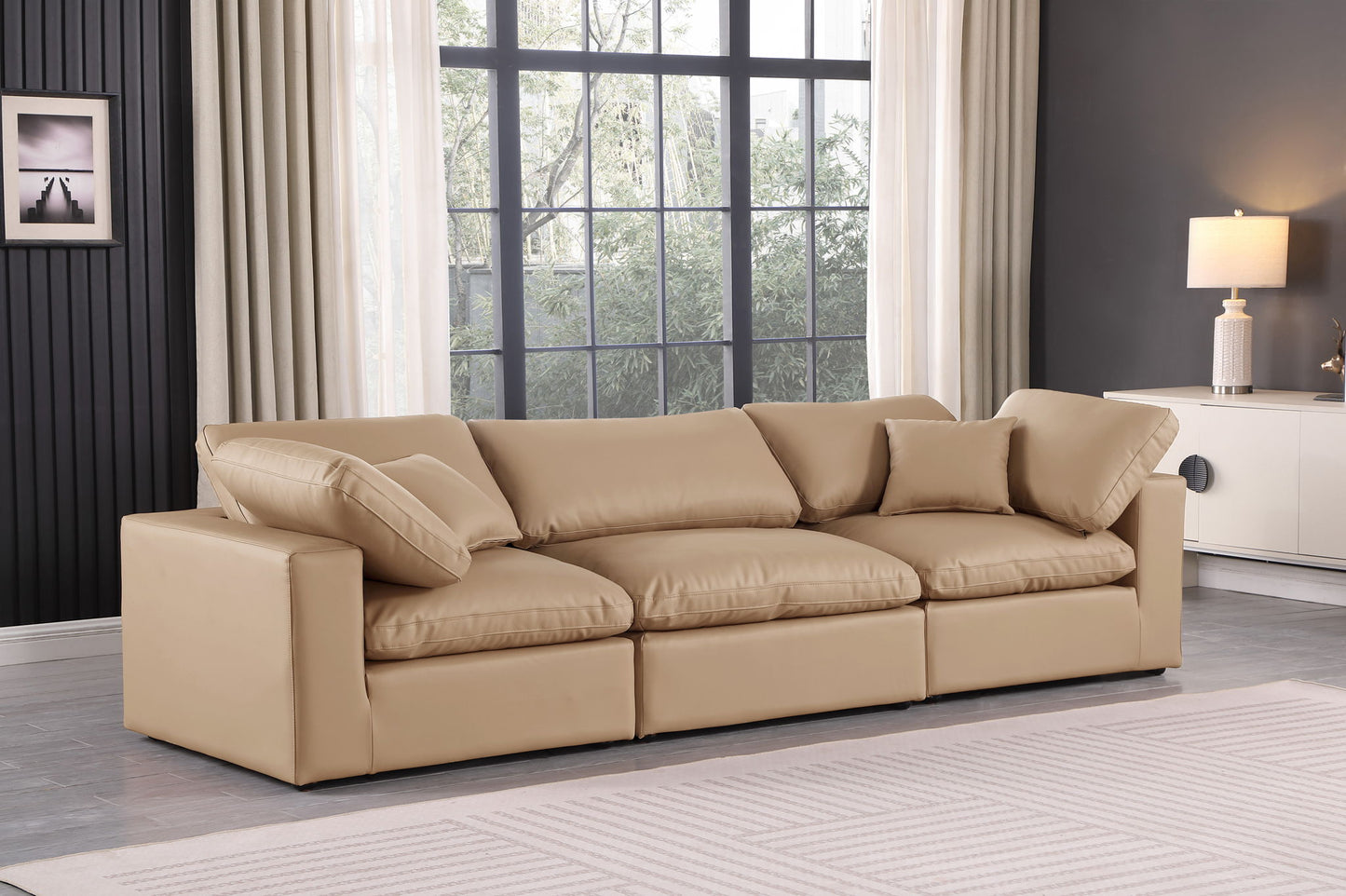 Comfy - Faux Leather Modular Sofa 3 Pieces - Tan
