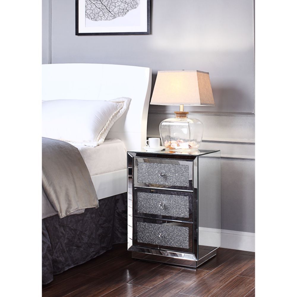 Noralie - 26" Accent Table - Mirrored, Faux Diamonds