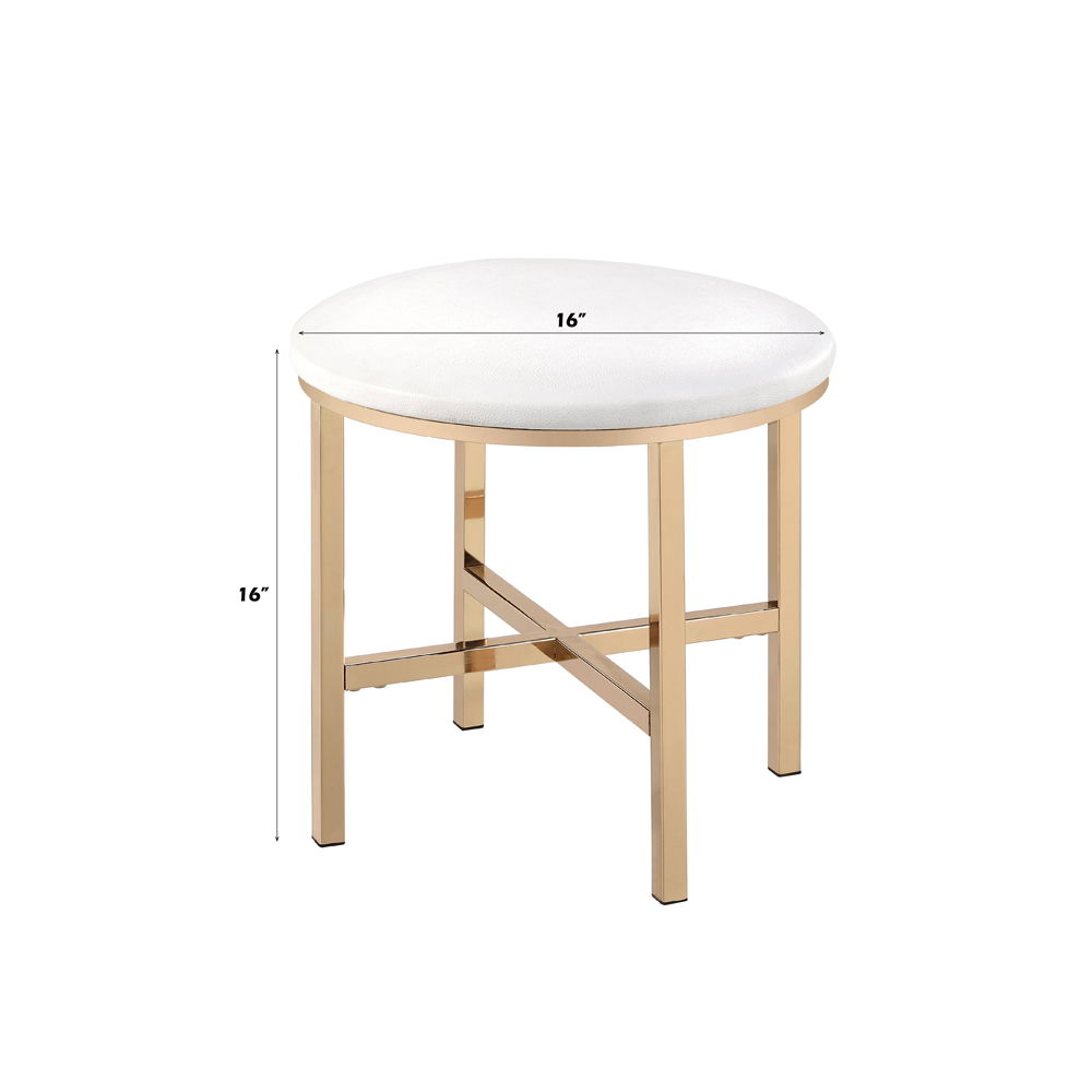 Midriaks - Mirror & Stool - Synthetic Leather , White & Gold