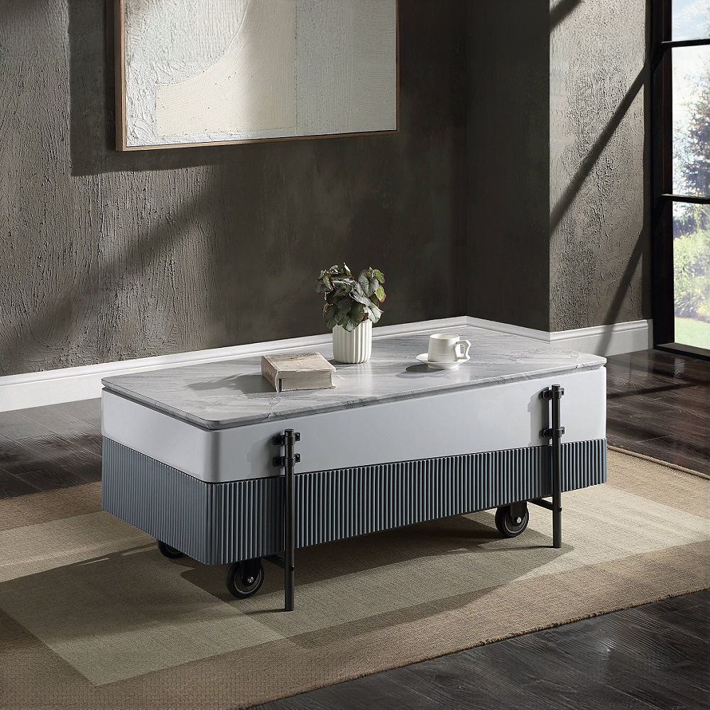 Wilkins - Coffee Table With Lift Top - Gray & White High Gloss