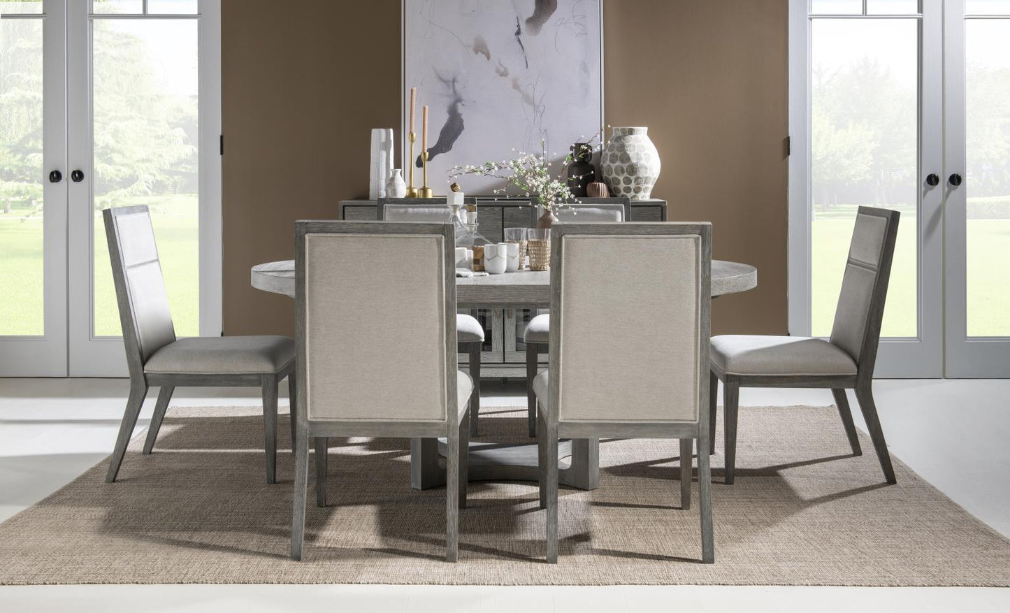 Artesia - Complete Round Pedestal Table - Smokey Taupe