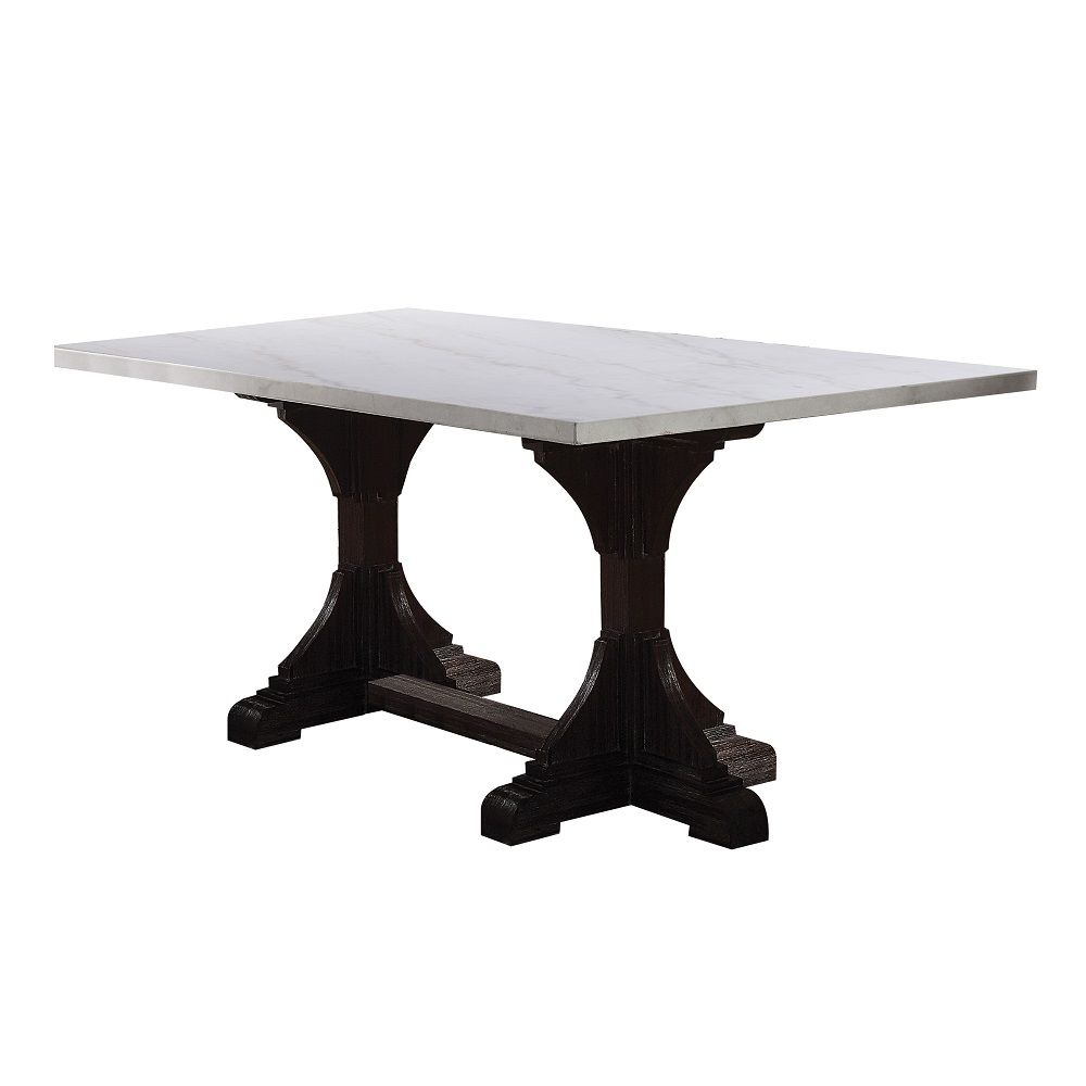Gerardo - 30" Dining Table - White Marble Top & Weathered Espresso