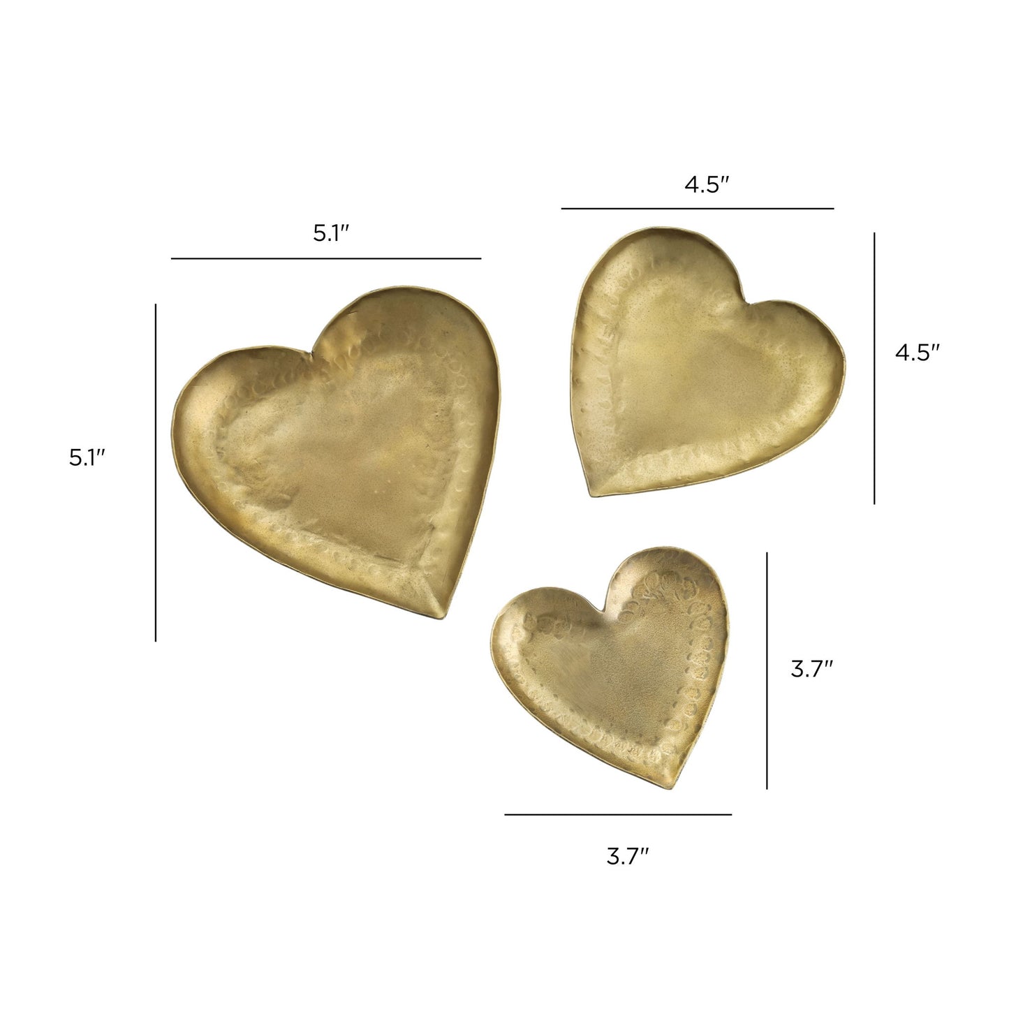 Coeur - Hammered Iron Heart-Shaped Catchalls (Set of 3) - Brass