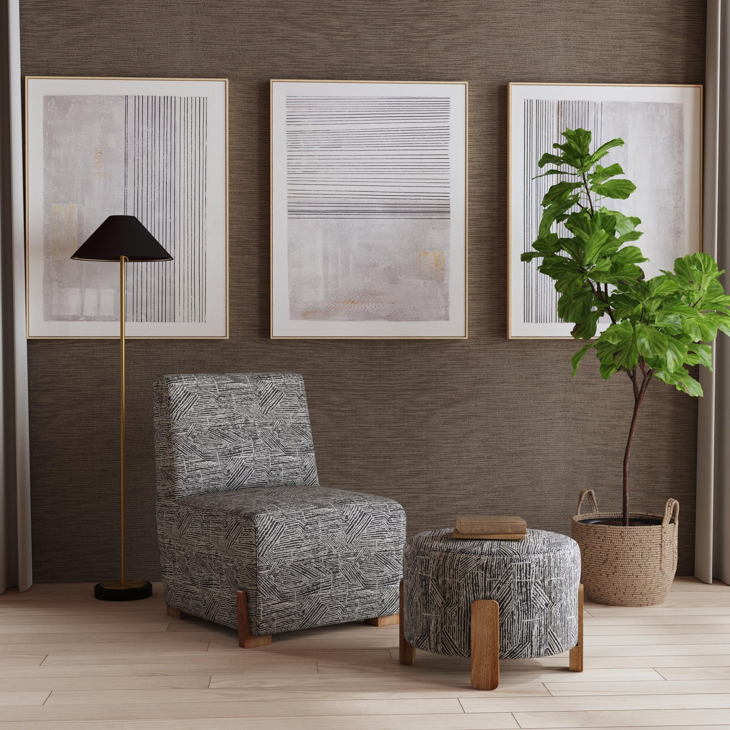 Razi Framed Canvas (Set of 3) - Gray