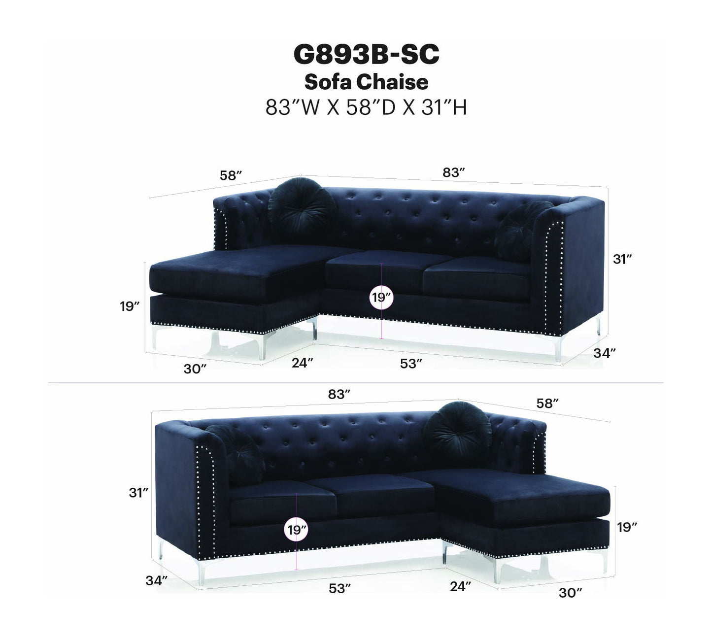 Glory Furniture - Pompano - Sofa Chaise