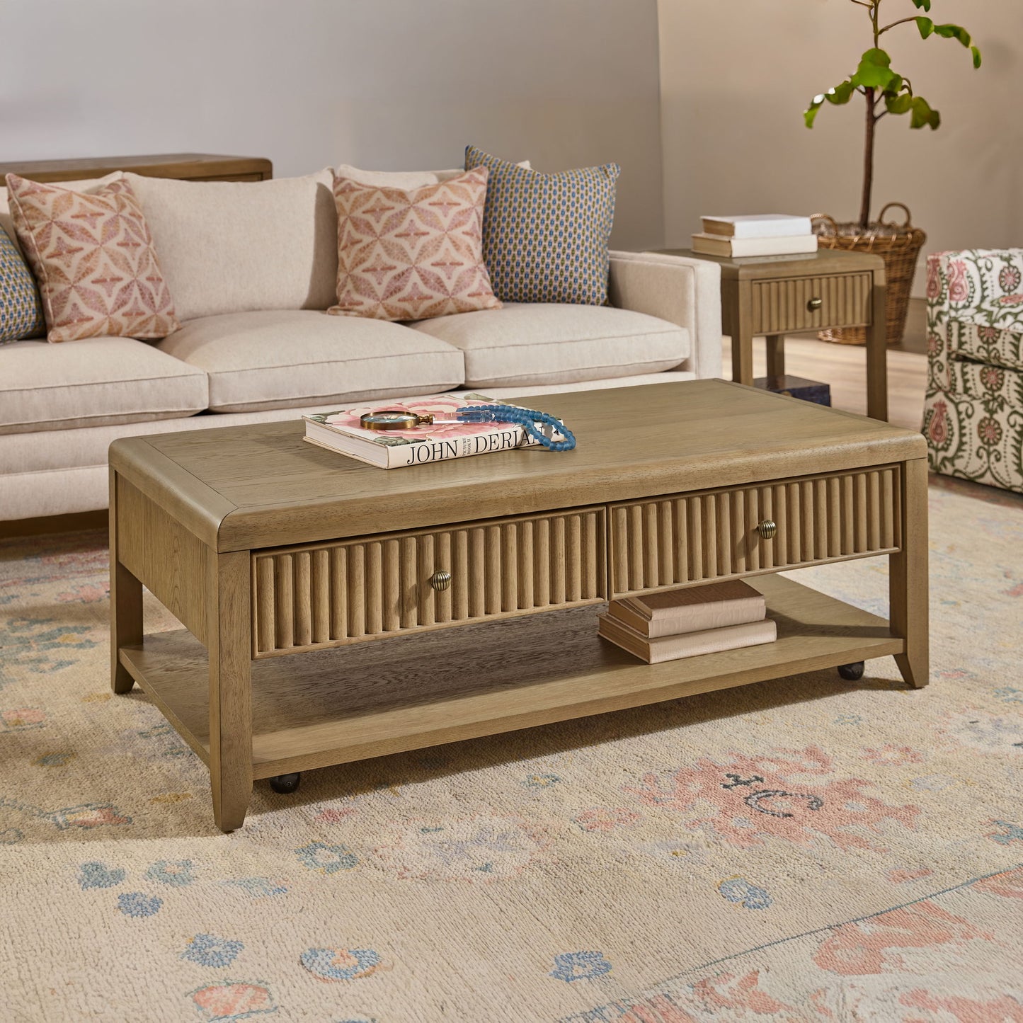 Reed - Rectangular Coffee Table With Casters - Driftwood Oak