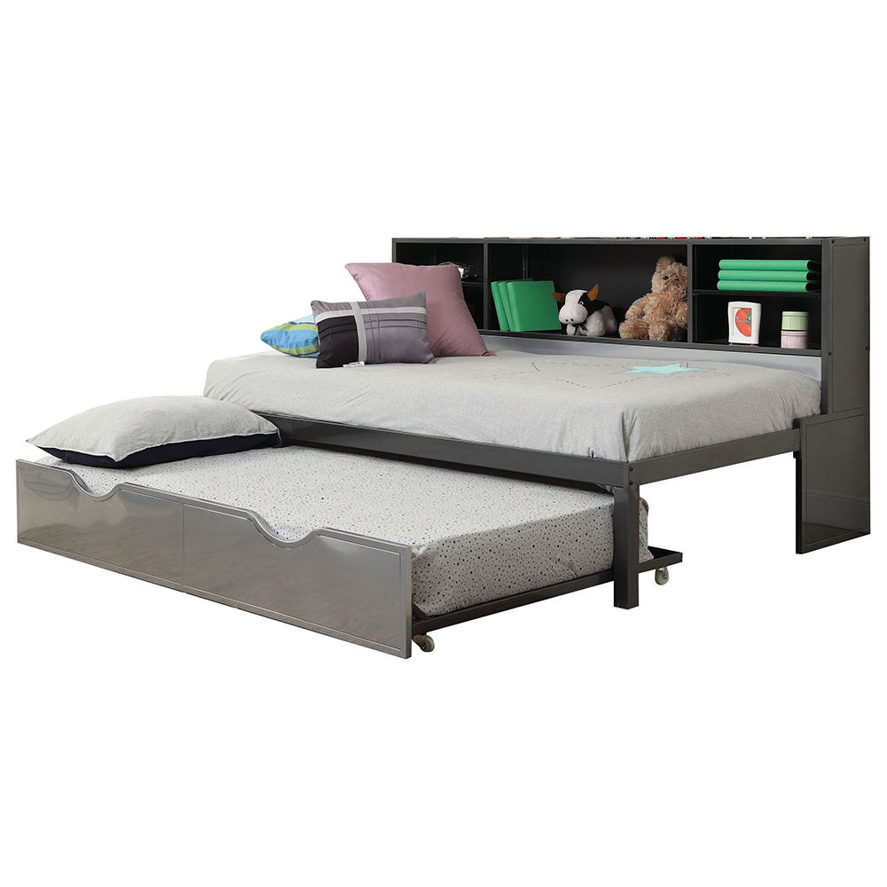 Renell - Twin Bed With Trundle & Storage - Black & Silver