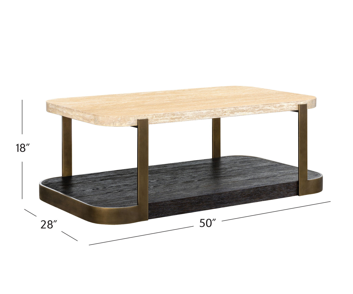 Avalon - Cocktail Table - Bronze Metal Frame With Travertine & Espresso