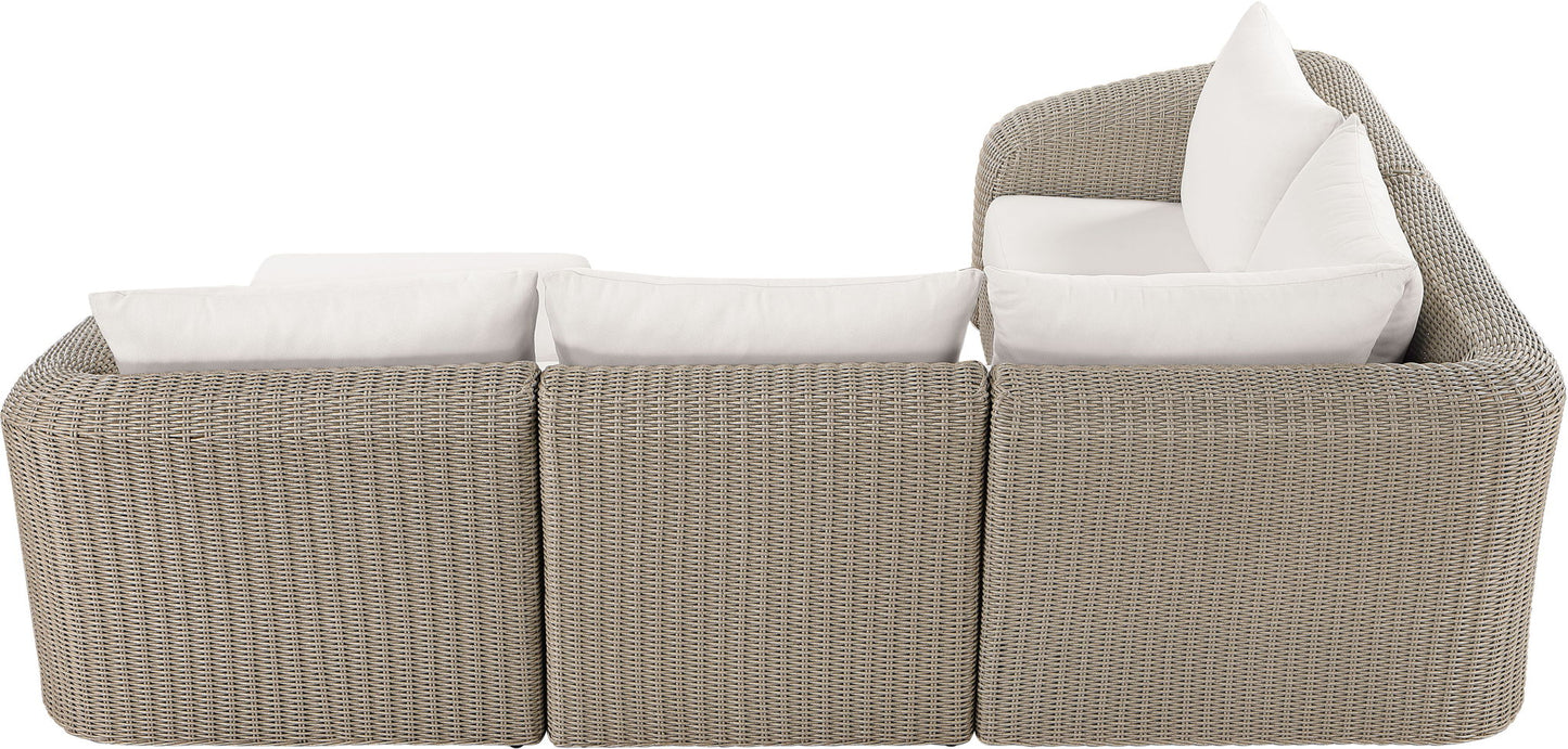 Seacrest - 123.25" Olefin Water Resistant And Wicker 5 Piece Outdoor Patio Modular Sectional