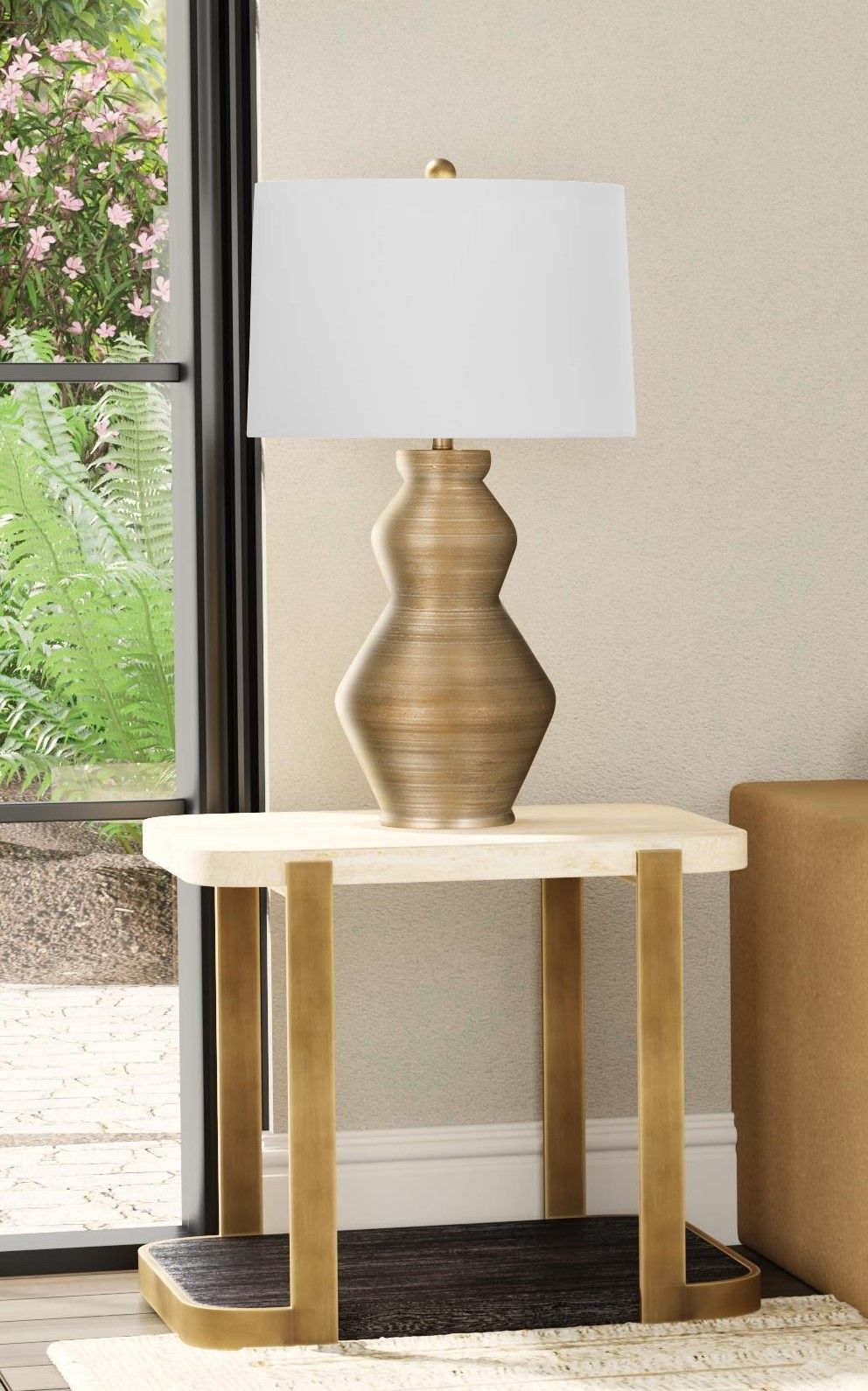 Avalon - End Table - Bronze Metal Frame With Travertine & Espresso