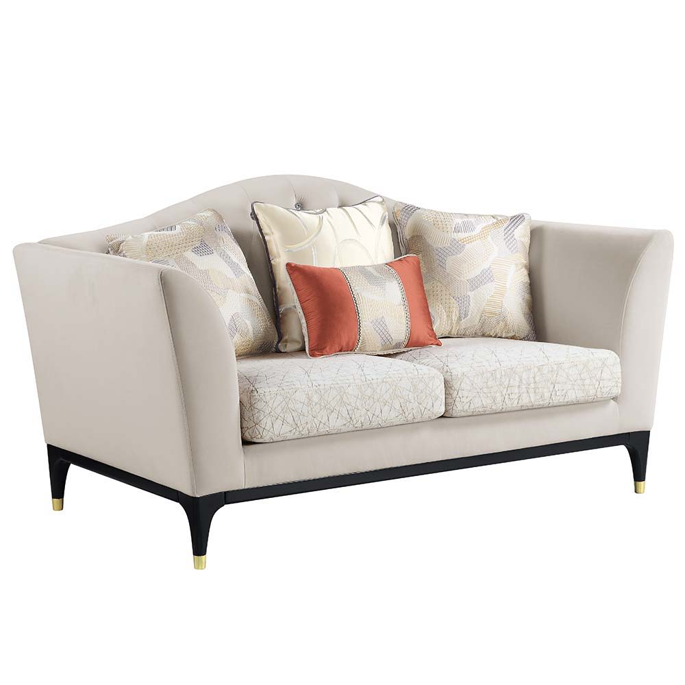 Tayden - Loveseat With 4 Pillows - Beige Velvet