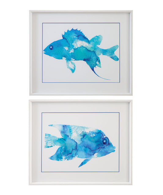 Watercolor Fish Framed Print (Set of 2) - Blue