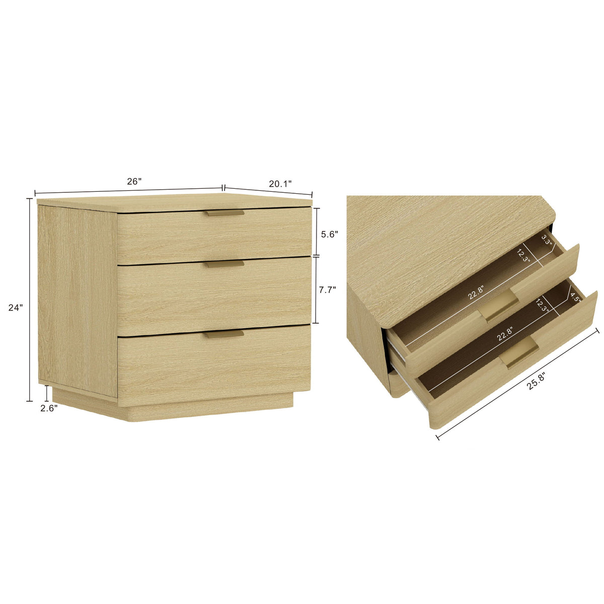 Payton - 3-Drawer Nightstand - Natural Oak