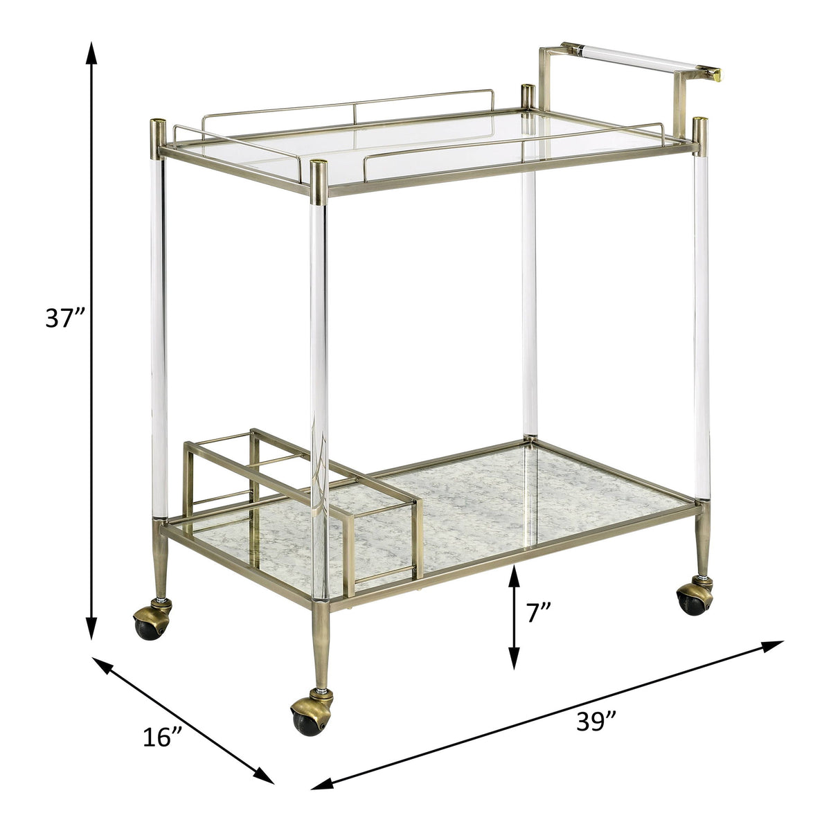 Cirro - Serving Cart - Antique Mirror & Wire Brass