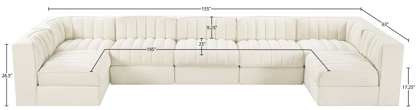 Rummi - Velvet Performance Fabric Upholstered 7 Piece Modular Sectional (With 2 Corner Chairs)